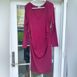 Burgundy, maternity, knee length dress